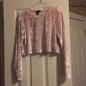 blush pink velvet long sleeve cropped top